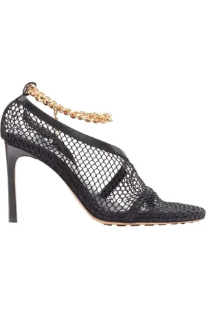 Bottega Veneta Femme, Chaussures, Noir, Taille: 37 1/2 EU Sandales D`Orsay Chaîne Cheville Dorée Cuir Mesh Noir