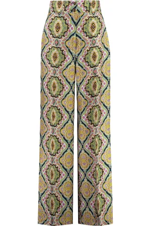 Etro Femme, Pantalons, Vert, Taille: 40 FR Pantalon en Soie Imprimée