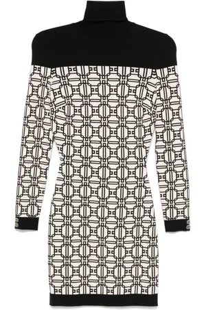 Elisabetta Franchi Femme, Robes, Noir, Taille: 36 FR Robe Pull Col Roulé en Tricot Jacquard