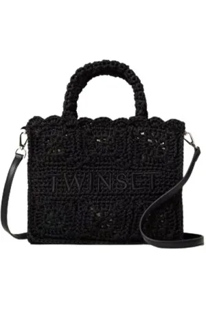 Twin-Set Femme, Sacs, Noir, Taille: ONE Size Sac cabas Bohémienne au crochet avec bandoulière amovible