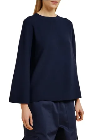 LIVIANA CONTI Femme, Pulls, Bleu, Taille: 40 FR Pull Bleu en Laine Mérinos à Manches Évasées