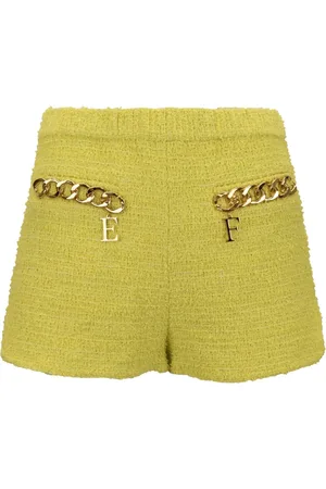 Elisabetta Franchi Femme, Shorts, Jaune, Taille: 40 FR Short Gold Métal avec Crochet et Fermeture Éclair