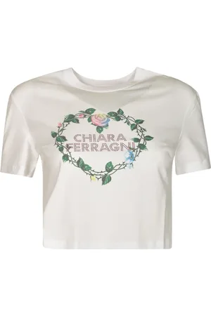 Chiara Ferragni Femme, Tops, Blanc, Taille: 42 FR T-shirt court orné d`un logo