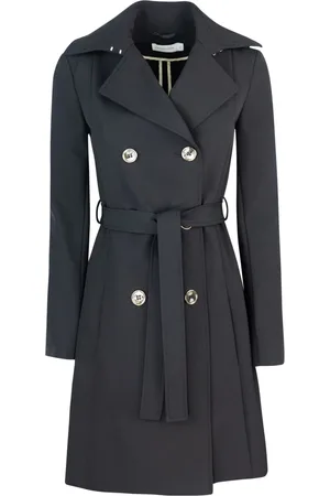 Patrizia Pepe Femme, Manteaux, Noir, Taille: 38 FR Trench Noir avec Logo Contrastant