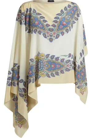 Etro Femme, Vestes, Multicolore, Taille: ONE Size Poncho en soie blanche à imprimé cachemire