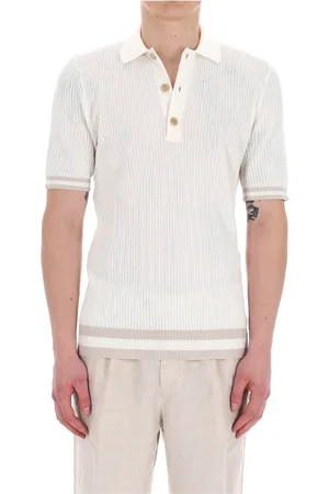 ELEVENTY Homme, Tops, Blanc, Taille: L Polo en coton côtelé avec larges boutons