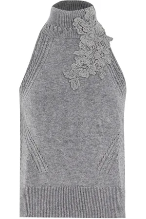 ERMANNO SCERVINO Femme, Pulls, Gris, Taille: 40 FR Top sans manches en dentelle florale