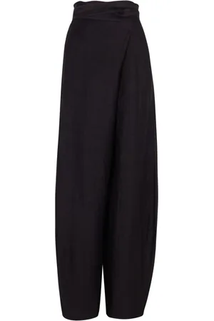 Cortana Femme, Pantalons, Noir, Taille: 46 FR Pantalon Large Taille Haute en Lin et Soie