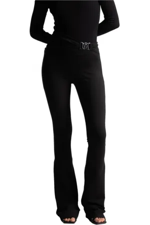 VERSACE Femme, Pantalons, Noir, Taille: 38 FR Pantalon Noir Évasé avec Logo V-Emblème