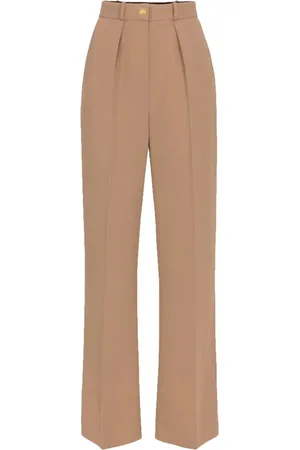 Elisabetta Franchi Femme, Pantalons, Brun, Taille: 42 FR Pantalon Droit Crêpe Marron avec Rivet Doré