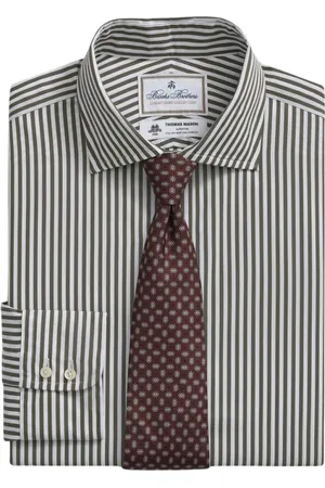 Brooks Brothers Homme, Chemises, Vert, Taille: M Chemise habillée rayée Thomas Mason à coupe régulière avec col anglais arrondi