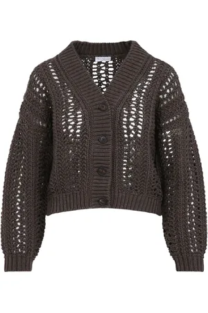 Brunello Cucinelli Femme, Pulls, Brun, Taille: 40 FR Cardigan de luxe en maille couleur chocolat
