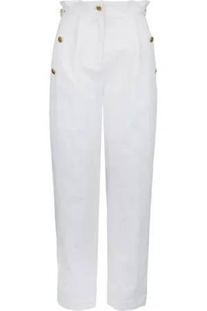 Elisabetta Franchi Femme, Pantalons, Blanc, Taille: 40 FR Pantalon avec Détails Dorés, Fermeture Éclair et Boutons