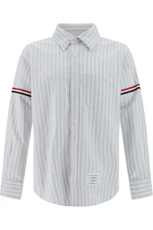 Thom Browne Homme, Chemises, Gris, Taille: L Chemise à Manches Courtes à Carreaux en Flanelle de Coton avec Brassard