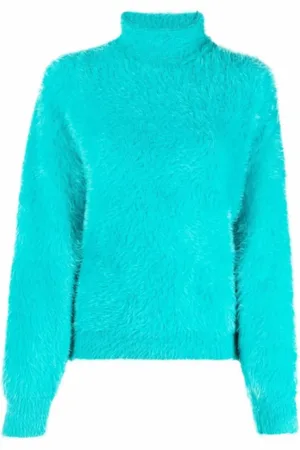 Stella McCartney Femme, Pulls, Bleu, Taille: 36 FR Pull à col roulé bleu en fausse fourrure