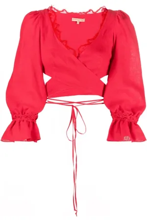 ERMANNO SCERVINO Femme, Blouses et Chemises, Rouge, Taille: 38 FR Haut cache-cœur rouge à détails en dentelle