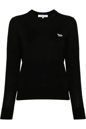 Maison Kitsuné Femme, Pulls, Noir, Taille: 38 FR Pull en laine tricotée noir Bébé Renard