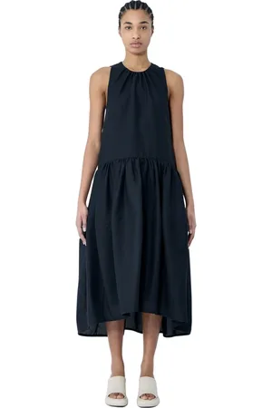 Jil Sander Femme, Robes, Noir, Taille: 38 FR Robe Midi en Laine avec Taille Rassemblée