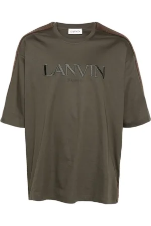 Lanvin Homme, Tops, Gris, Taille: M T-shirt Ras du Cou avec Logo Brodé