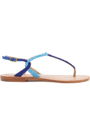 Maliparmi Femme, Chaussures, Bleu, Taille: 36 EU Sandales Tongs Artisanales Brodées de Perles