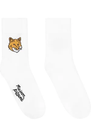 Maison Kitsuné Homme, Sous-vêtements, Blanc, Taille: M Chaussettes en Coton Logo Intarsia Avant