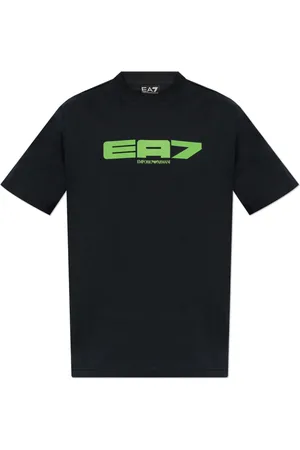 EA7 Homme, Tops, Bleu, Taille: M T-shirt en jersey de coton Logo Series avec logo surdimensionné