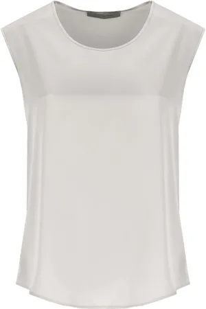 D.EXTERIOR Femme, Tops, Gris, Taille: 38 FR Haut en Satin Gris avec Encolure Ras du Cou et Sans Manches