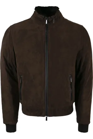 MOORER Homme, Vestes, Brun, Taille: M Veste en cuir avec col en fourrure amovible