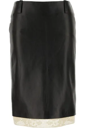 MAGDA BUTRYM Femme, Jupes, Noir, Taille: 36 FR Jupe midi en cuir à ourlet en dentelle