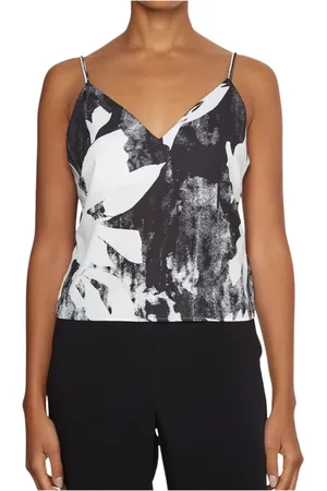 Calvin Klein Femme, Tops, Noir, Taille: 36 FR Chemisier sans manches à motif et col en V