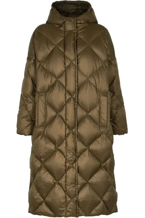 Stand Studio Femme, Manteaux, Vert, Taille: 42 FR Manteau d`hiver à capuche matelassé en losanges