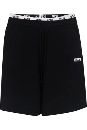 GCDS Homme, Shorts, Noir, Taille: L Shorts Bermuda en Coton Noir avec Taille Élastique Blanche et Lettrage du Logo