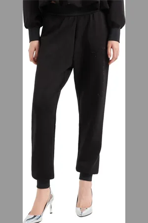 Emporio Armani Femme, Pantalons, Noir, Taille: 40 FR Pantalon de survêtement noir avec logo en strass
