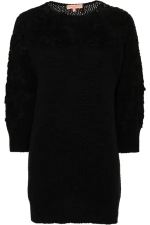 ERMANNO SCERVINO Femme, Pulls, Noir, Taille: 36 FR Pull en maille côtelée et dentelle florale