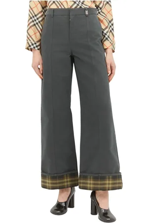 Burberry Femme, Pantalons, Gris, Taille: 36 FR Pantalon à Carreaux avec Revers