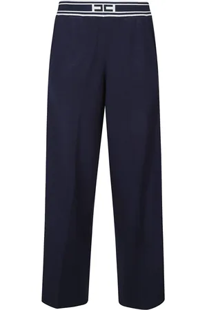 Elisabetta Franchi Femme, Pantalons, Bleu, Taille: 40 FR Pantalon Palazzo en maille à point dentelle