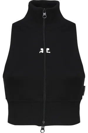 Courrèges Femme, Vestes, Noir, Taille: 40 FR Gilet à Col Montant Côtelé