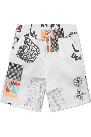 Les Deux Homme, Shorts, Blanc, Taille: L Short en Popeline de Coton à Imprimé Ludique