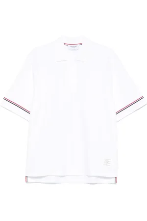 Thom Browne Homme, Tops, Blanc, Taille: S Polo Blanc avec Signature Distinctive