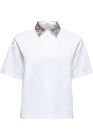 Brunello Cucinelli Femme, Tops, Blanc, Taille: 36 FR Polo Blanc avec Broderie de Sequins