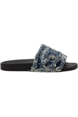 Diesel Femme, Chaussures, Bleu, Taille: 35 EU Slides en denim à franges