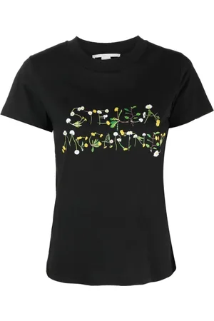 Stella McCartney Femme, Tops, Noir, Taille: 34 FR T-shirt ras du cou avec logo pissenlit imprimé