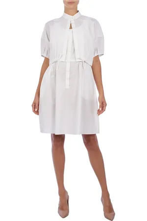 Emporio Armani Femme, Robes, Blanc, Taille: 44 FR Robe Innovante Superposée avec Taille Élastique