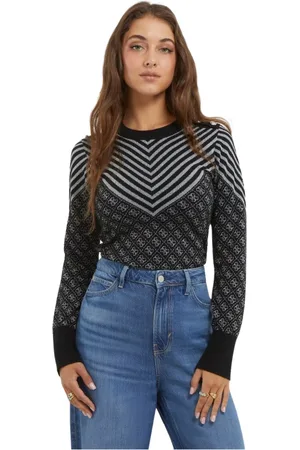 Guess Femme, Tops, Noir, Taille: 38 FR Jersey en mélange de laine avec logo 4G