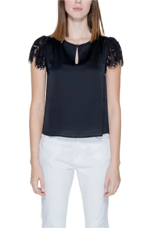 Guess Femme, Blouses et Chemises, Noir, Taille: 36 FR Chemisier Noir à Manches Courtes