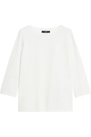 Max Mara Femme, Tops, Blanc, Taille: 44 FR T-shirt en coton à encolure bateau et logo papillon