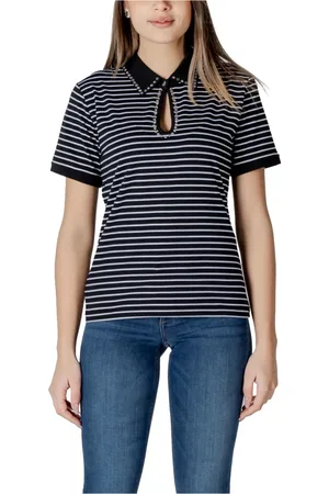 Liu Jo Femme, Tops, Noir, Taille: 36 FR Polo Rayé avec Fermeture Boutonnée