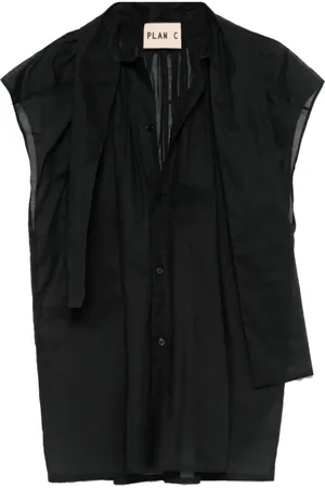 Plan C Femme, Blouses et Chemises, Noir, Taille: 38 FR Chemisier avec détail écharpe et manches courtes