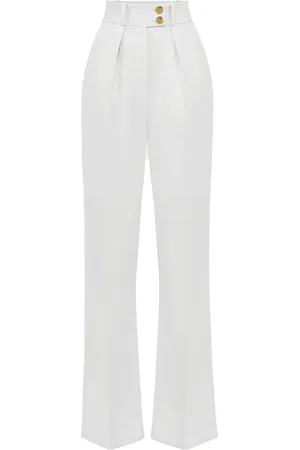 Elisabetta Franchi Femme, Pantalons, Blanc, Taille: 36 FR Pantalon Polyester Jambe Droite
