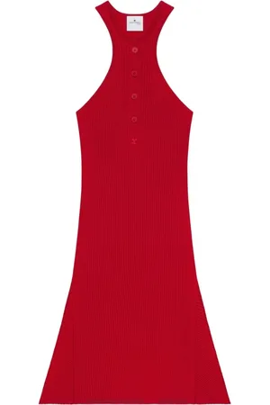 Courrèges Femme, Robes, Rouge, Taille: 36 FR Robe Trapèze Rouge à Logo Brodé et Dos Nageur